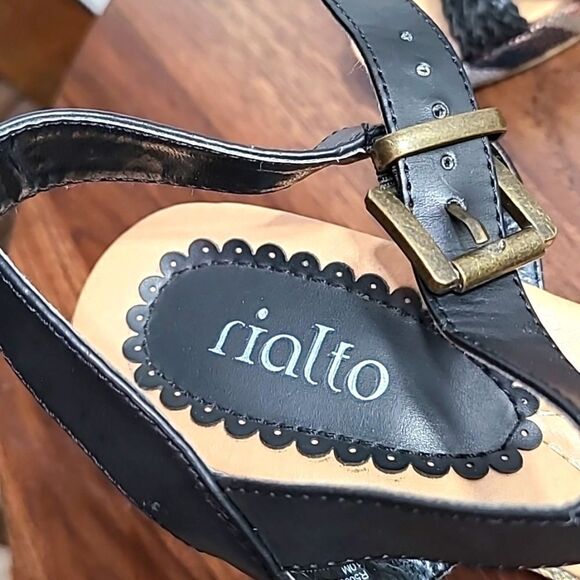 Rialto Wedge Sandals, Black with Stripe Heel, Size 10 Shoes - Picture 6 of 7